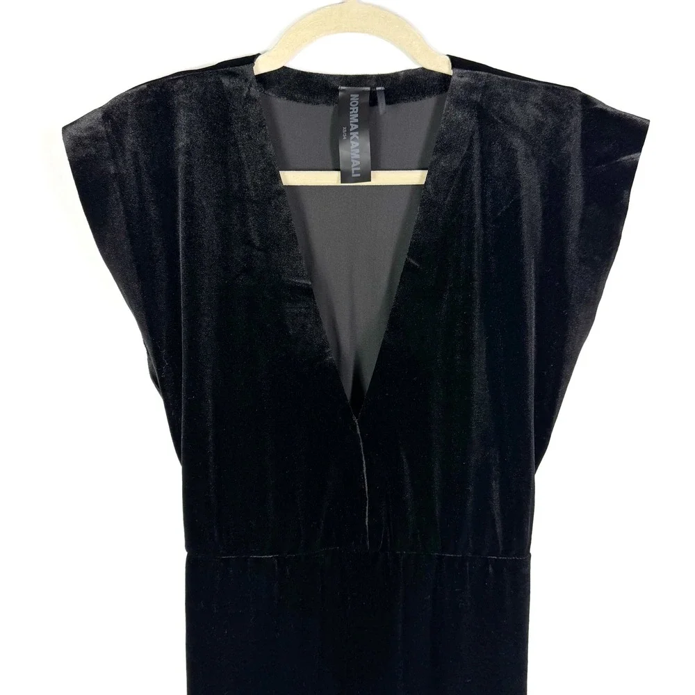 Norma Kamali V Neck Rectangle Gown Black Velvet Maxi Dress Sz XS - Picture 5 of 8